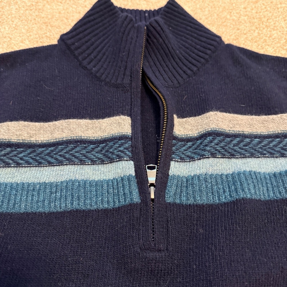 Banana Republic Quarter Zip Sweater Men Large Navy Blue Merino Wool Italian Yarn - Picture 7 of 9
